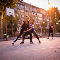 women playing basketball